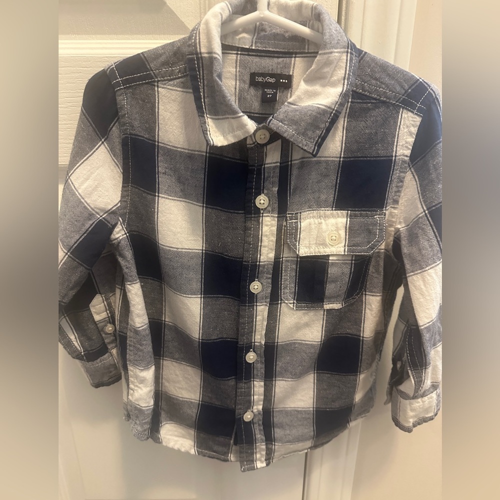 🎉BUNDLE 10 for $30🎉Baby GAP • Navy and White Plaid Toddler Button-Up Shirt